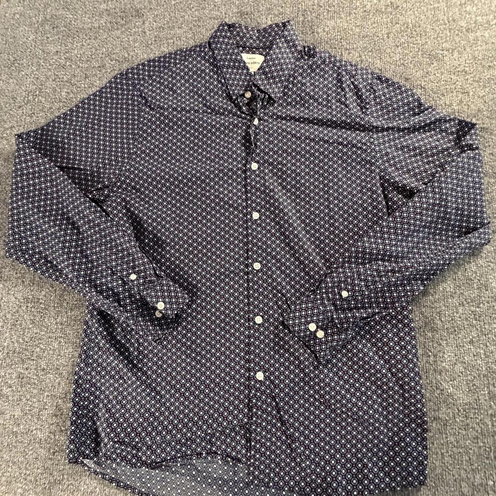 Peter Werth London Mens Marne Geometric Button Down Shirt Navy Blue Large L 871